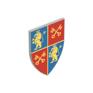 LEGO Shield 18836pr0002 Triangular Long with Gold Lion and Crossed Keys on Red and Blue Field print
