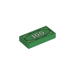 LEGO Accessory 3069bpr0100 Tile 1 x 2 with ‘100’ Banknote Print (Green)