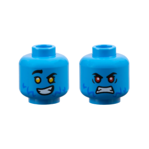 LEGO Head 3626pb3662 Minifigure Head Logan, Blue Fur, Yellow eyes, Raised Eyebrows, Lopsided Grin/Red Eyes, Angry Grin