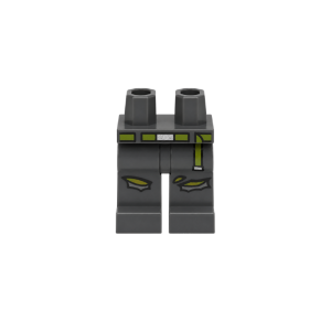 LEGO Legs 970c00pb1465 Hips and Dark Bluish Gray Legs with Torn Pants, Yellow Skin, Lime Belt print